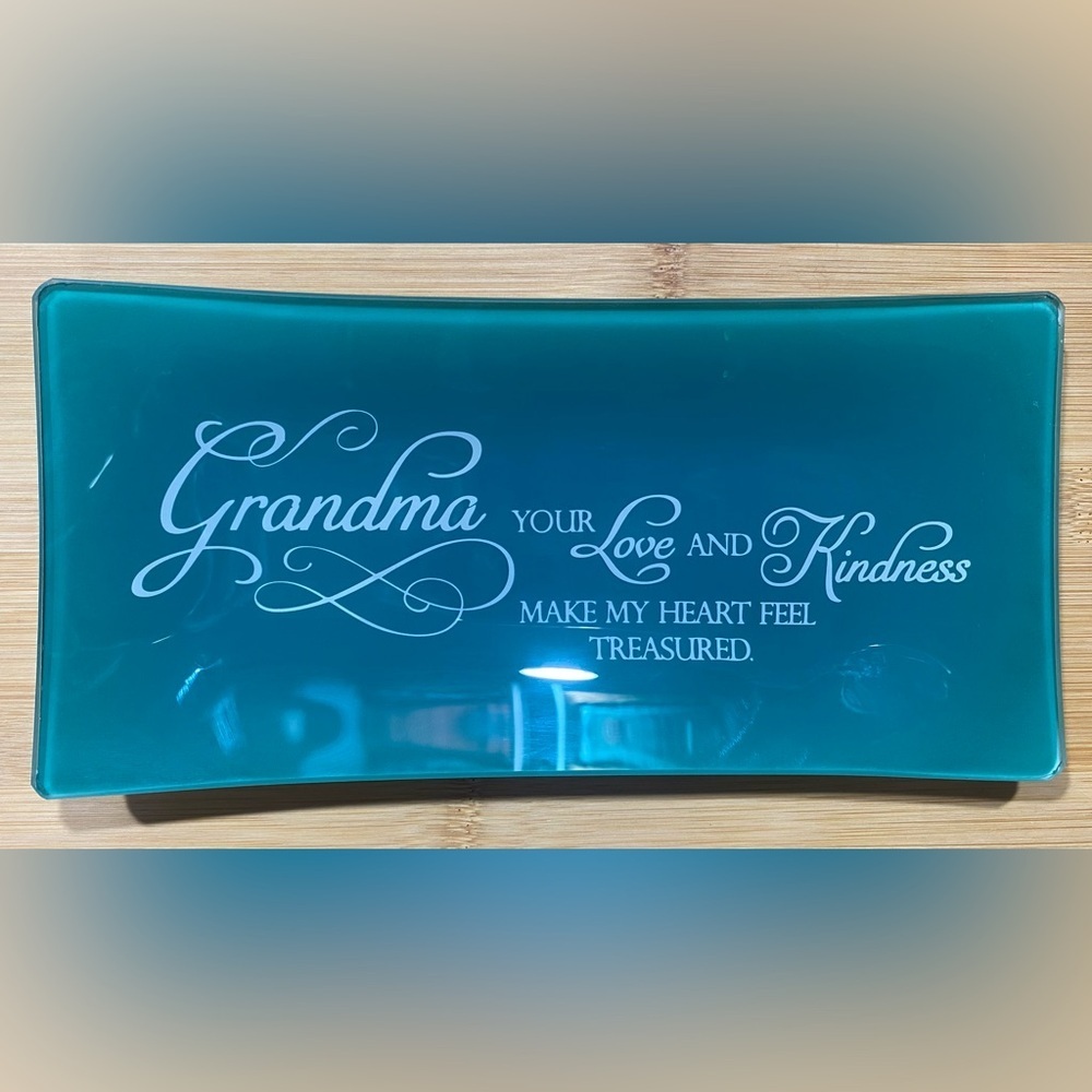 Trinket Tray Dish Grandma By Abbey Press Green Glass 4.5”X9”